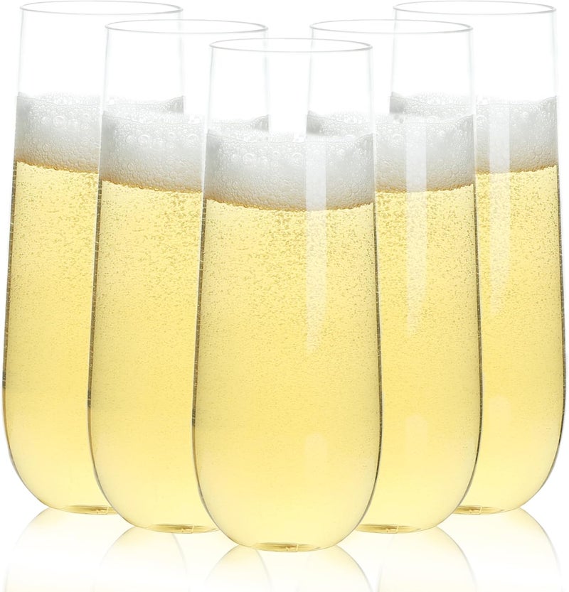 Bestluck 24 Pack 9 oz Stemless Plastic Champagne Flutes, Clear Disposable Champagne Toasting Glasses, Shatterproof and BPA-Free Drinkware for Party & Graduation & Wedding - Image 1